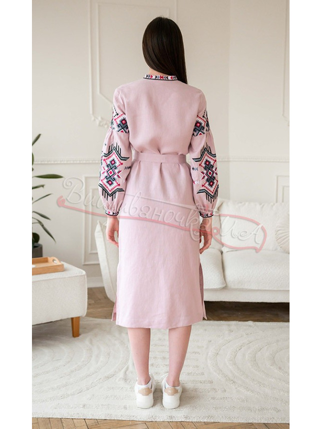 Pink dress-midi in linen 4644 size 46