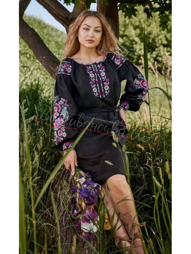 Black linen dress 4506-К size 48