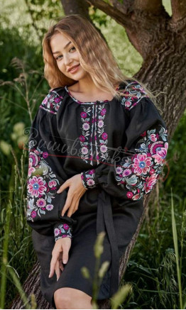 Black linen dress 4506-К