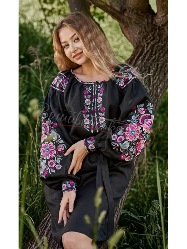 Black linen dress 4506-К size 48