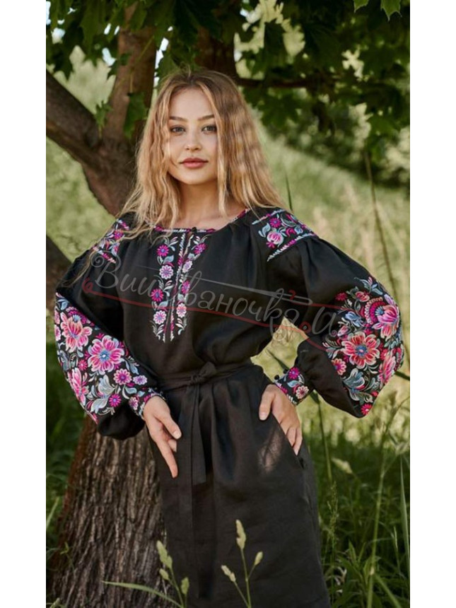 Black linen dress 4506-К size 48