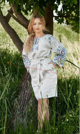 Grey dress with embroidery, short 4550-К