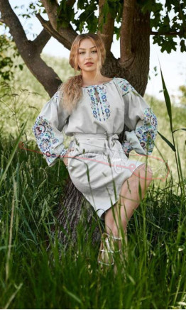 Grey dress with embroidery, short 4550-К