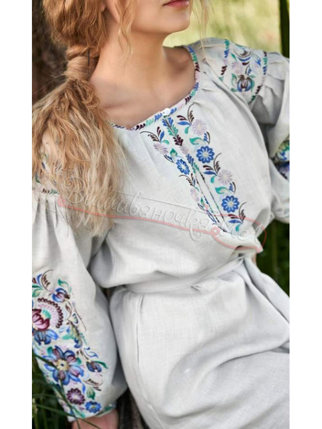 Grey dress with embroidery, short 4550-К size 42