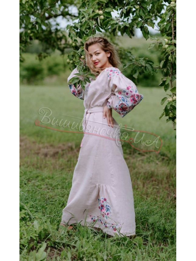 Long dress in natural linen 4634 colour Beige size 50