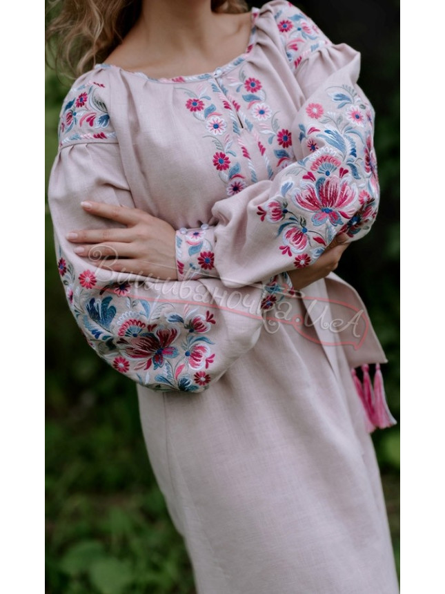 Long dress in natural linen 4634 colour Beige size 50