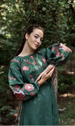 Dress in natural linen 4610 colour Green