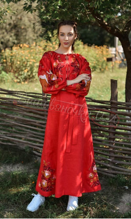 Dress in natural linen 4610 colour Red