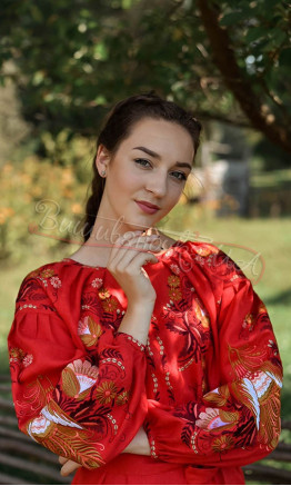Dress in natural linen 4610 colour Red