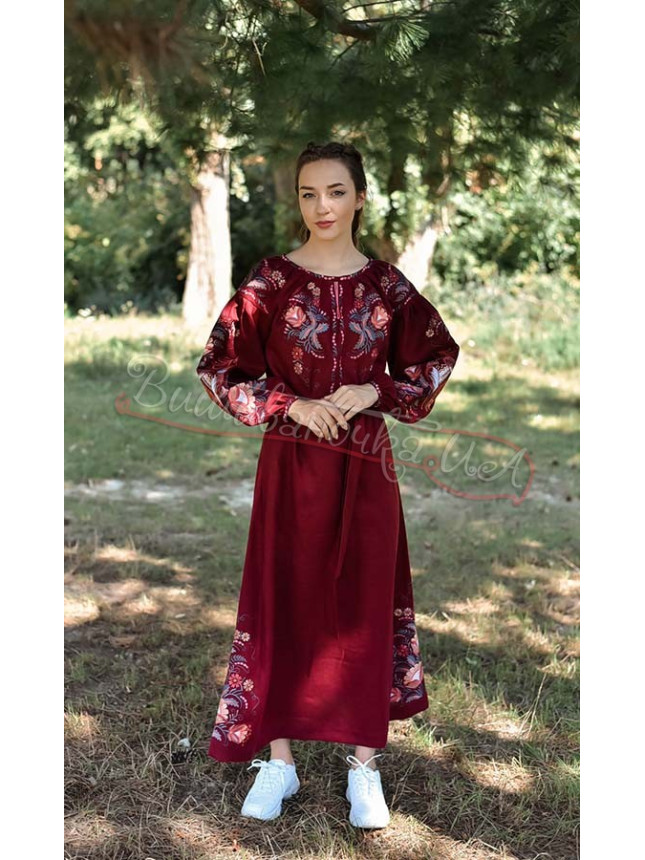 Burgundy dress with embroidery 4607