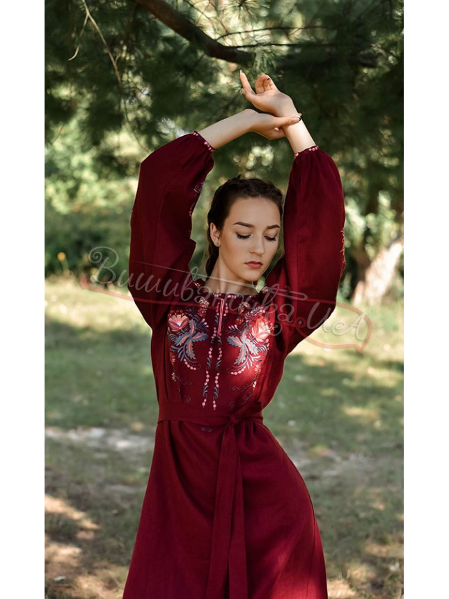 Burgundy dress with embroidery 4607