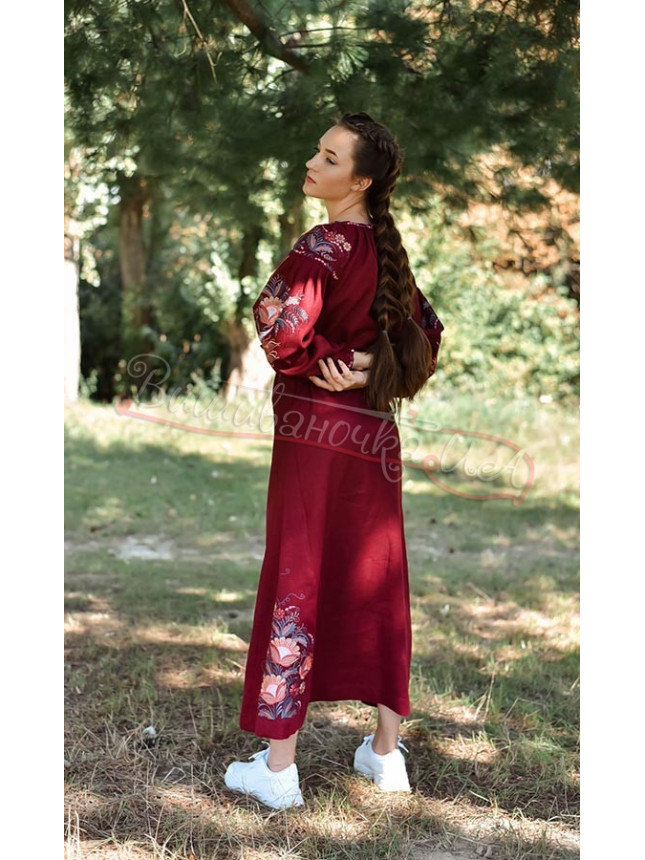 Burgundy dress with embroidery 4607