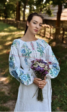 Dress in natural linen 4610 colour White