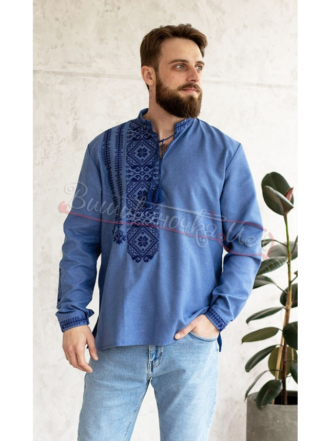 Men's vyshyvanka in blue 346-6 size 48