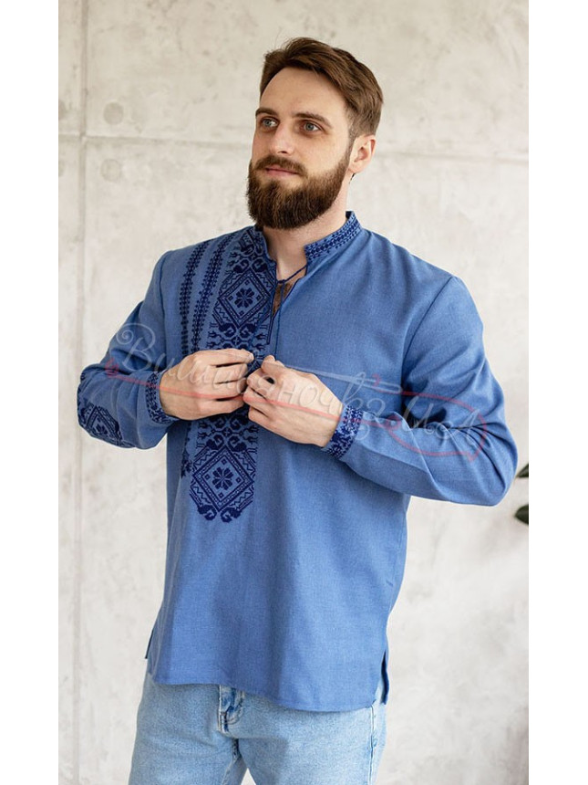 Men's vyshyvanka in blue 346-6 size 48
