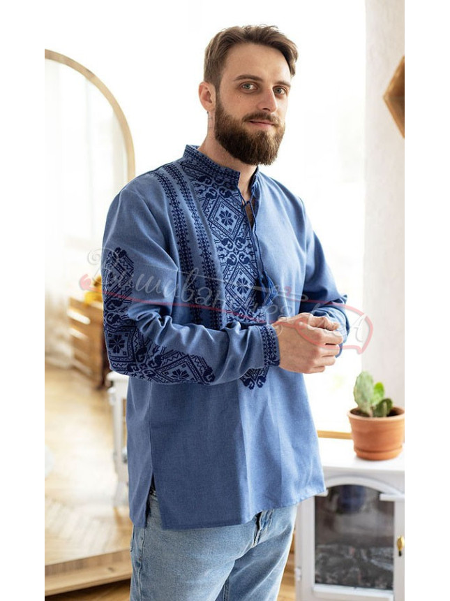 Men's vyshyvanka in blue 346-6 size 48