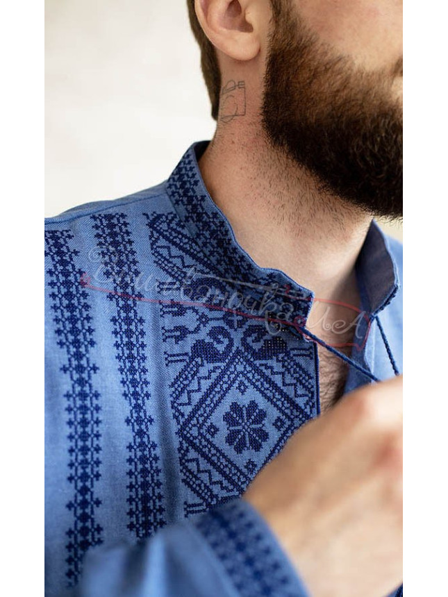 Men's vyshyvanka in blue 346-6 size 48