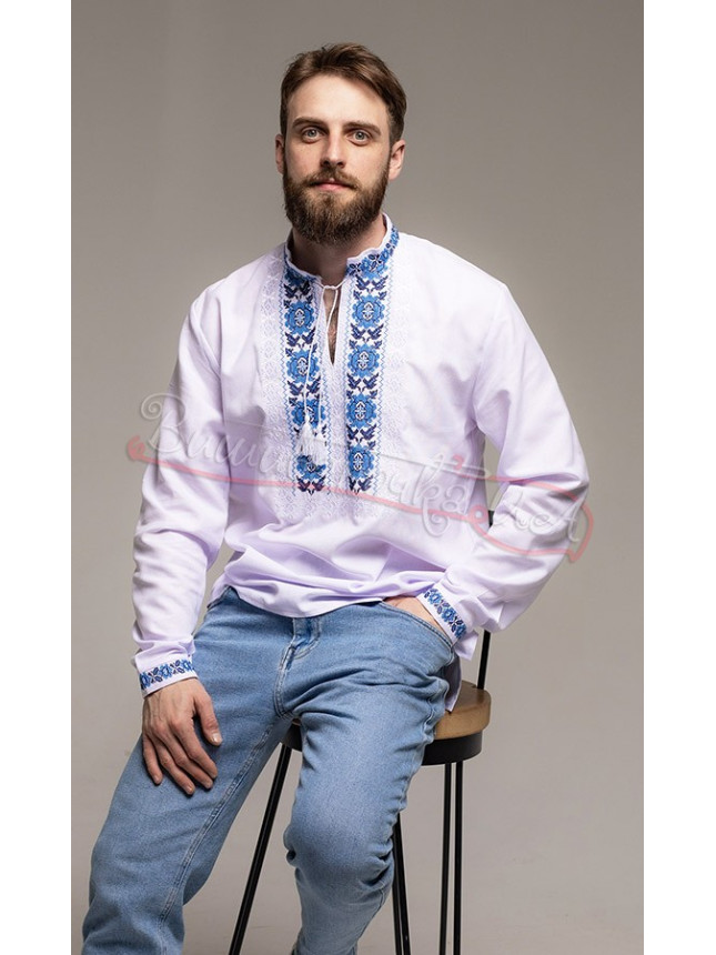 Vyshyvanka with blue floral pattern 333-3 size 56