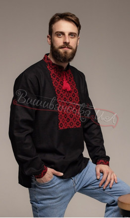 Black vyshyvanka with red pattern 335-2