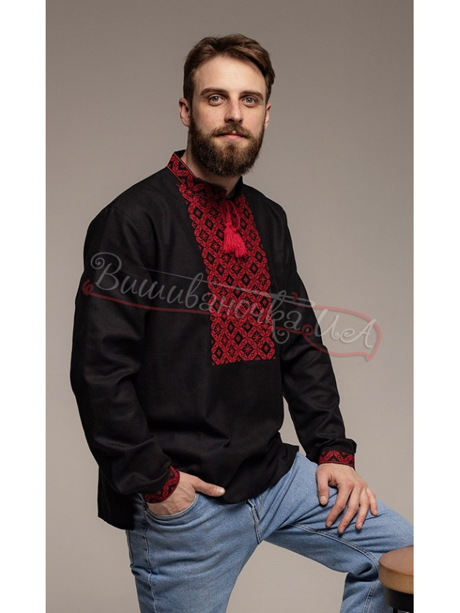 Black vyshyvanka with red pattern 335-2 size 42