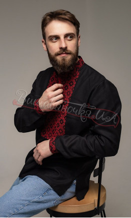 Black vyshyvanka with red pattern 335-2