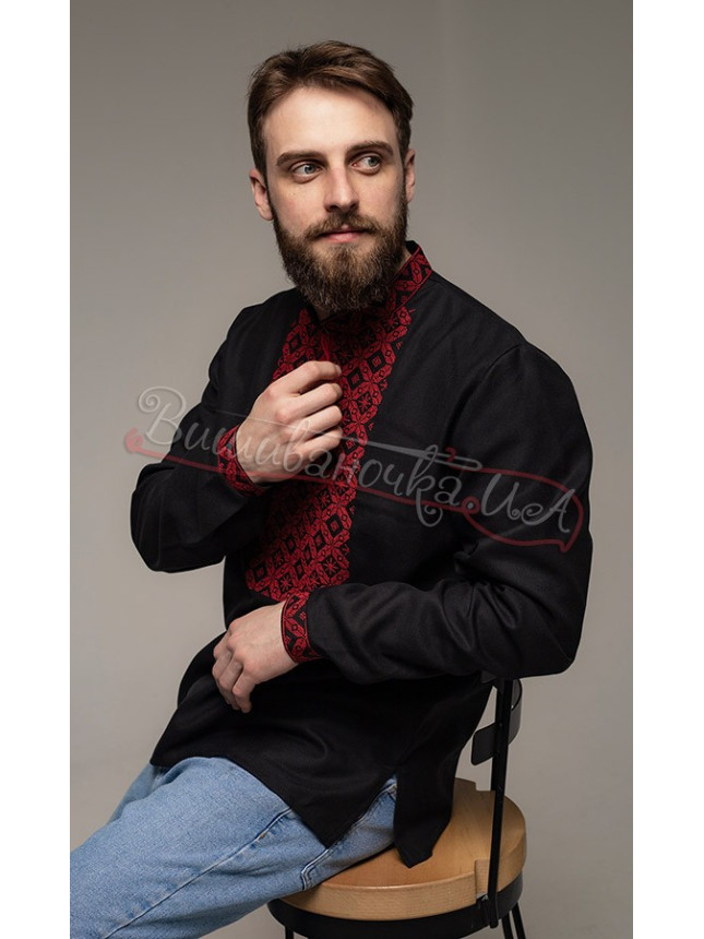 Black vyshyvanka with red pattern 335-2 size 42