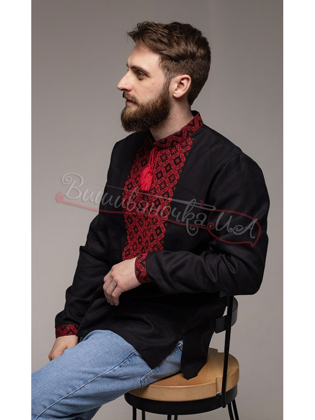 Black vyshyvanka with red pattern 335-2 size 42