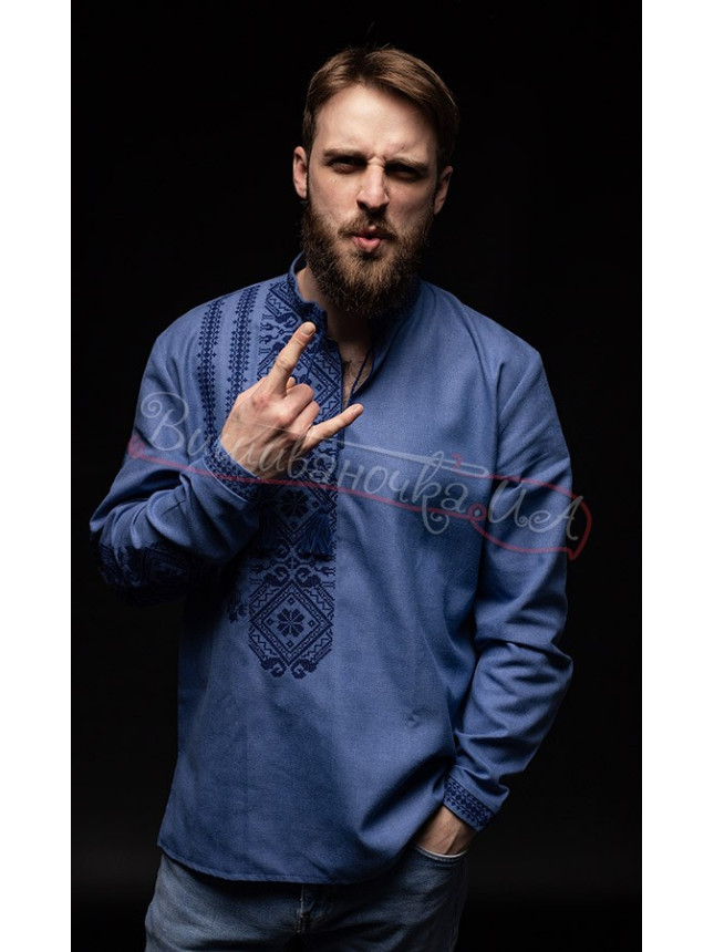 Men's vyshyvanka in blue 346-6 size 48