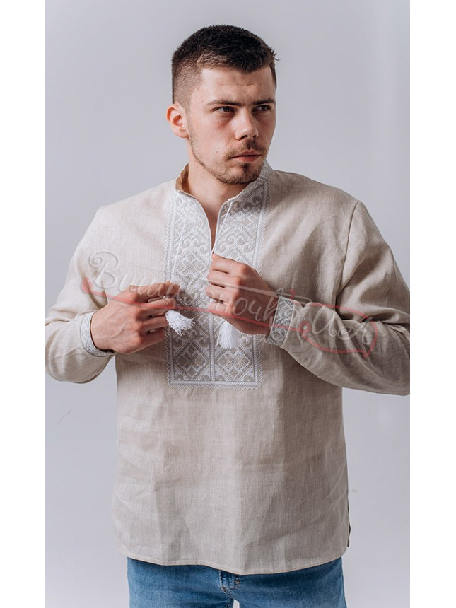 Men's vyshyvanka with a buttoned cuff 341-2+ colour Beige size 48