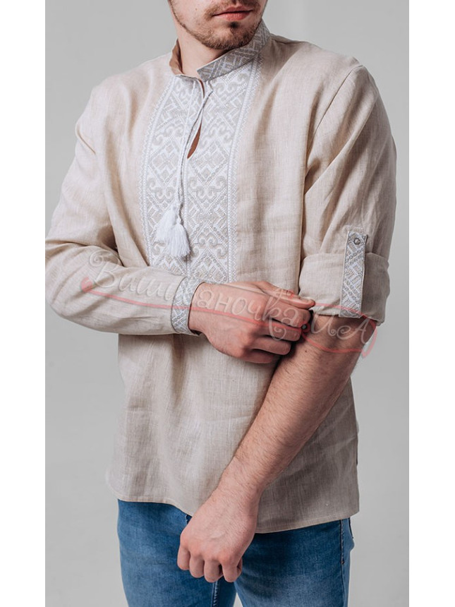 Men's vyshyvanka with a buttoned cuff 341-2+ colour Beige size 48