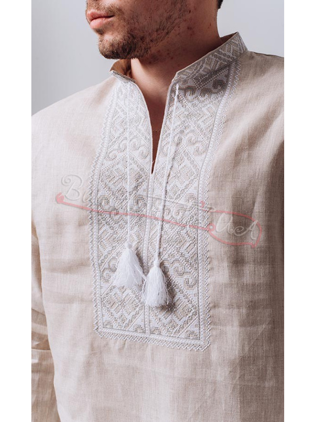 Men's vyshyvanka with a buttoned cuff 341-2+ colour Beige size 48