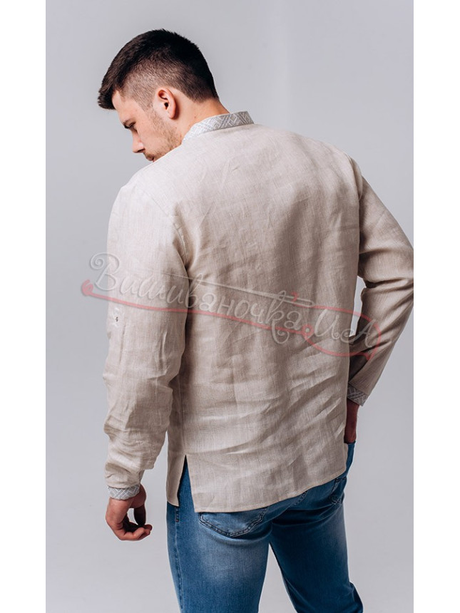 Men's vyshyvanka with a buttoned cuff 341-2+ colour Beige size 48