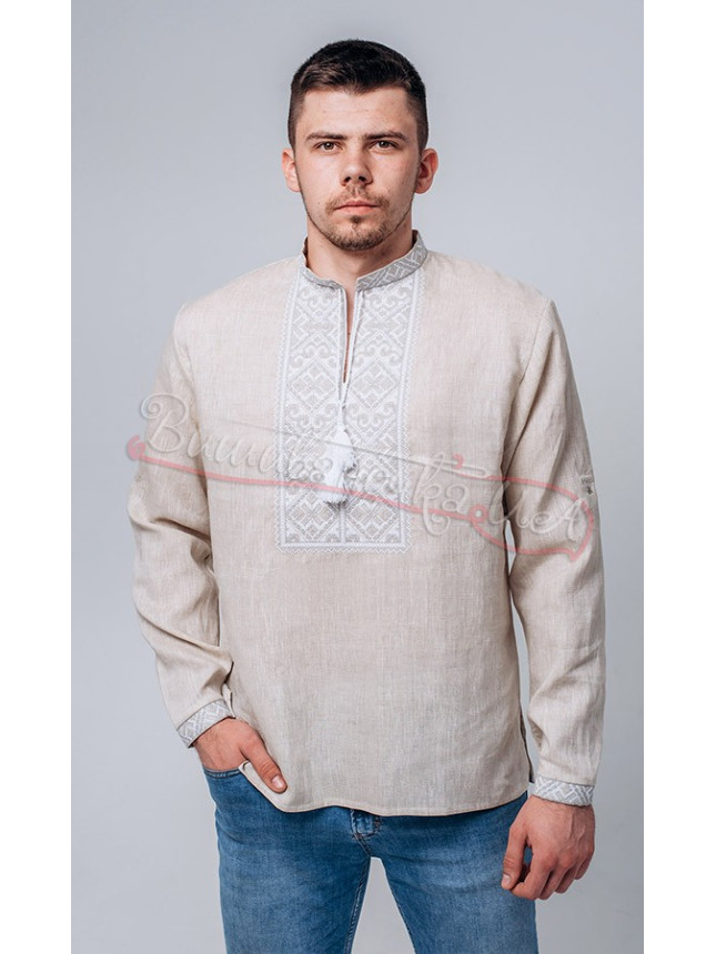 Men's vyshyvanka with a buttoned cuff 341-2+ colour Beige size 48