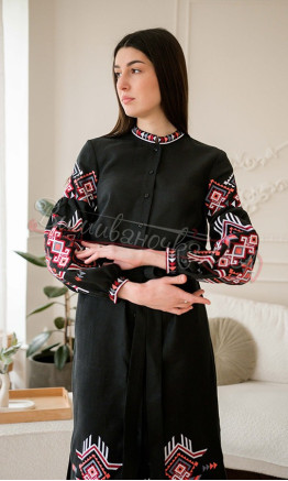 Лляна чорна сукня на гудзиках 4642