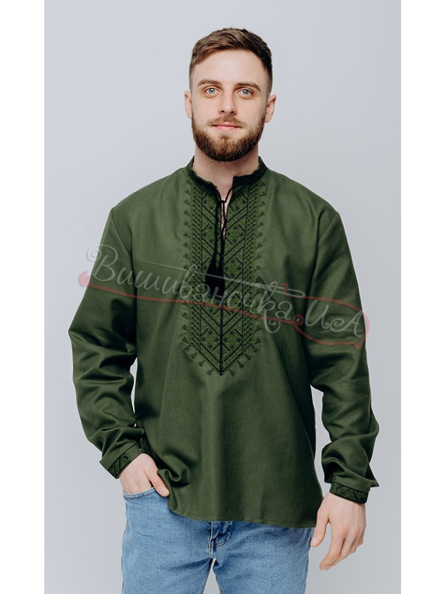 Men's vyshyvanka, in khaki 6011