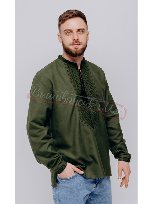 Men's vyshyvanka, in khaki 6011