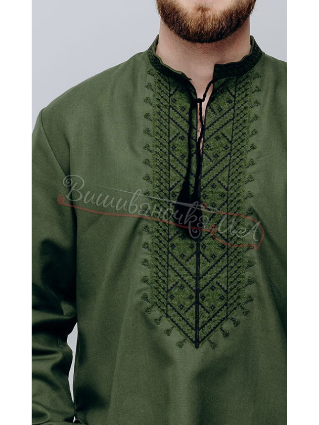 Men's vyshyvanka, in khaki 6011