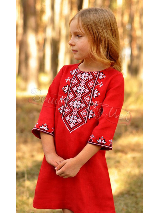 Bright dress in linen for a girl ДП07 size 128
