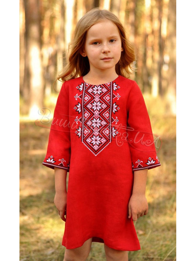 Bright dress in linen for a girl ДП07 size 128