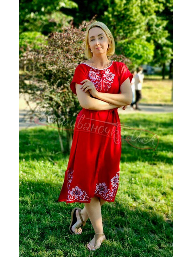 Женское яркое платье в красном цвете 7536 размер 42