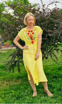 Yellow bright dress with embroidery 7534