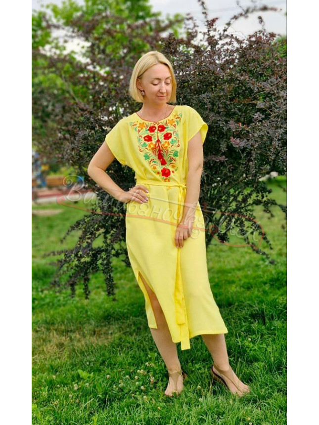 Yellow bright dress with embroidery 7534 size 50