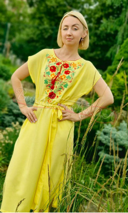 Yellow bright dress with embroidery 7534