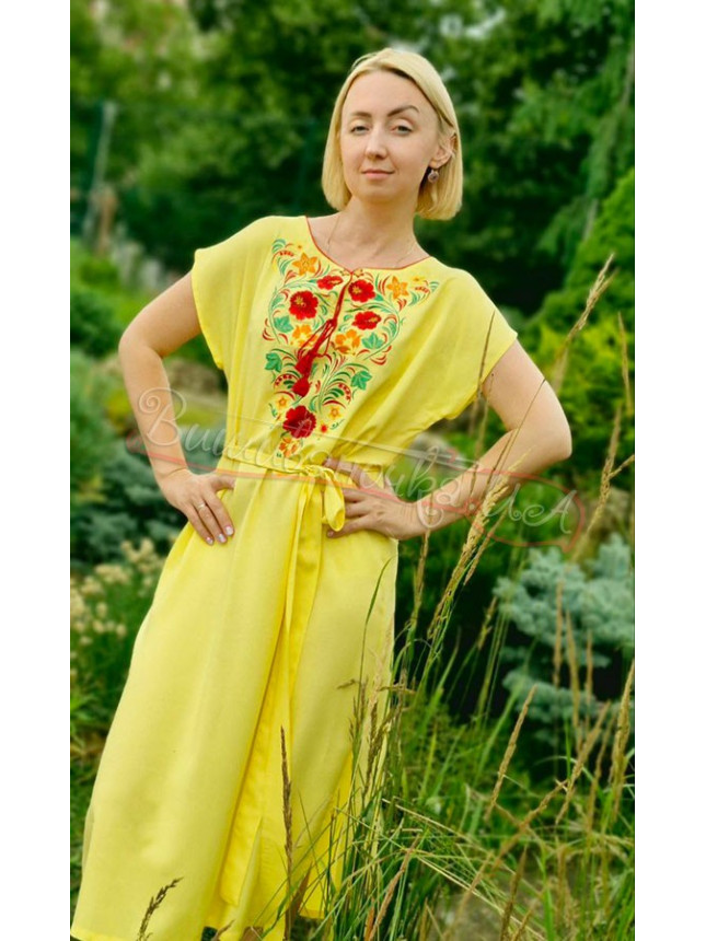 Yellow bright dress with embroidery 7534 size 50
