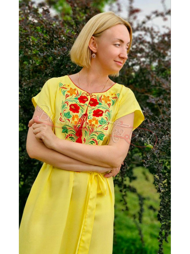 Yellow bright dress with embroidery 7534 size 50
