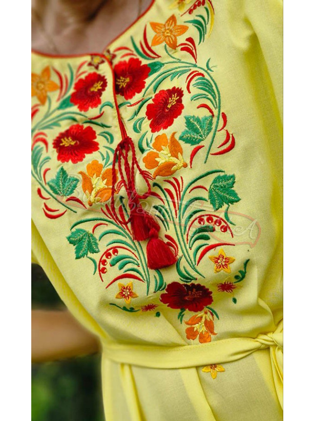 Yellow bright dress with embroidery 7534 size 50