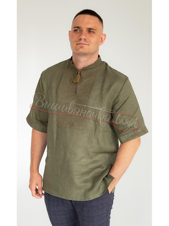Men's vyshyvanka with the coat of arms in khaki 301-5К