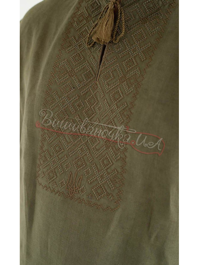 Men's vyshyvanka with the coat of arms in khaki 301-5К
