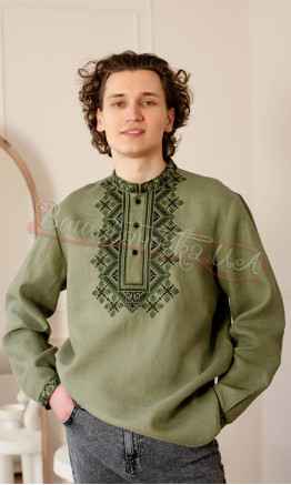 Embroidered linen shirt with the trident 4279