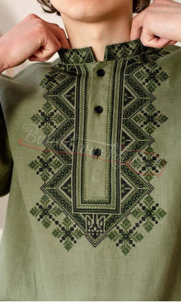 Embroidered linen shirt with the trident 4279